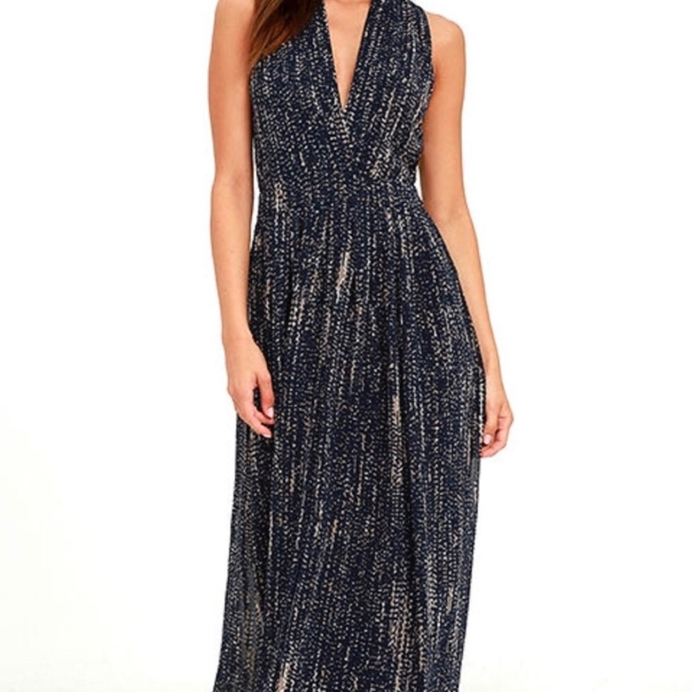 Lulu's Navy and Gold Maxi Dress